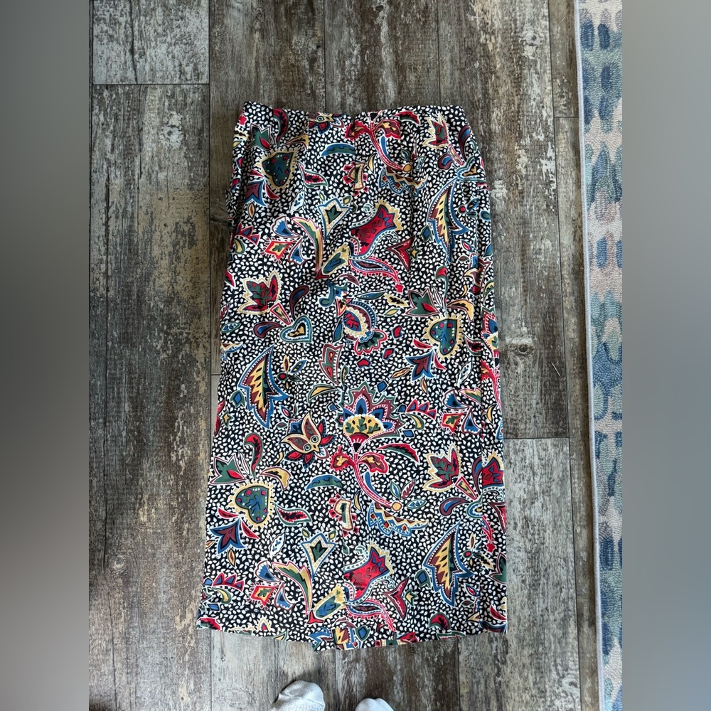 Vintage faux wrap maxi skirt paisley tribal print w/ pockets - M - Picture 6 of 7